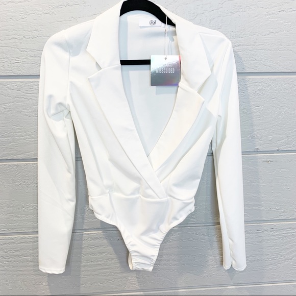 Missguided Tops - Missguided White Crepe Wrap Bodysuit NWT
